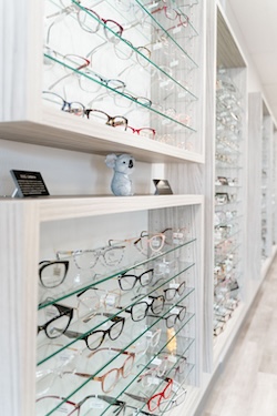 wall of frames in the optical department