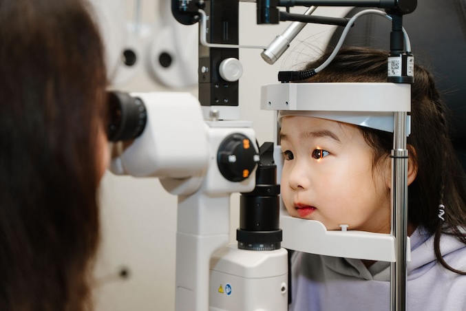 Pediatric patient having an eye exam