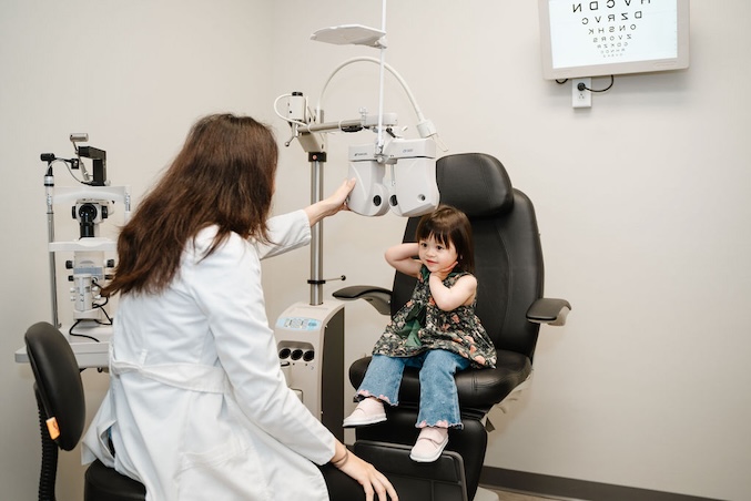 Pediatric patient having an eye exam